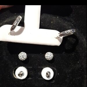 3prs GENUINE SOLID STERLING SILVER EARRINGS CRYSTAL BALL LOVE KNOT GLIMMER HOOPS